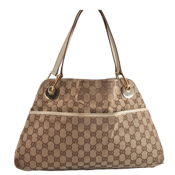 108.-Gucci Shoulder Bag Handbag GG Canvas Brown Eclipse Authentic - Picture 1 of 12
